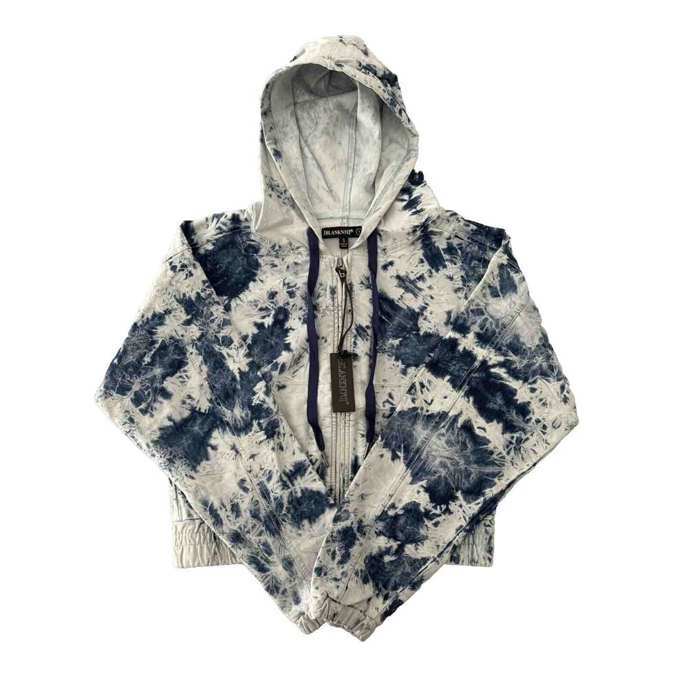 Blank NYC Women’s Sweatshirt SMALL Cropped Blue Tie-Dye Full Zip Long Sleeve NWT